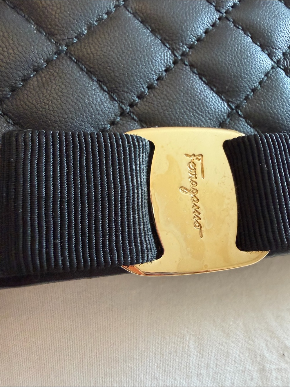Salvatore Ferragamo Black Quilted Leather Crossbody with Gold Chain - Picture 2 of 12